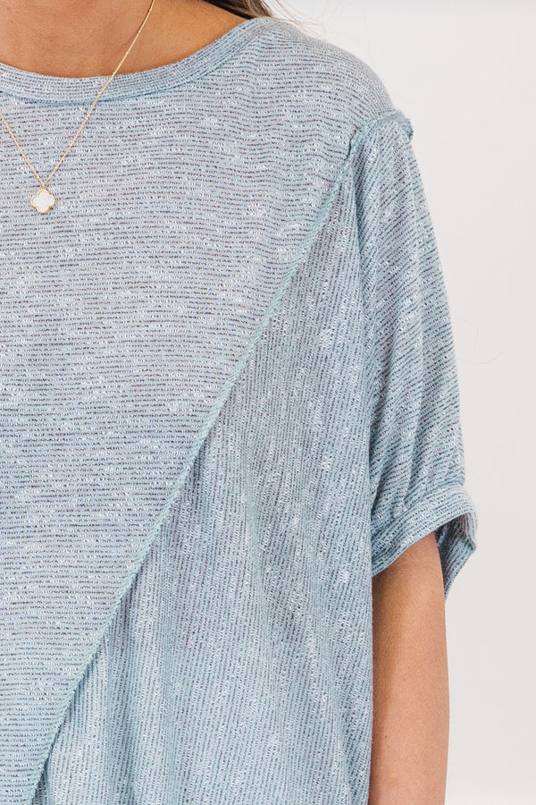 Chic soul Plus size clothing, light blue short sleeve top 