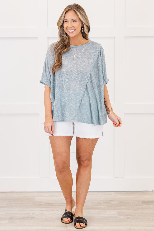 Chic soul Plus size clothing, light blue short sleeve top 
