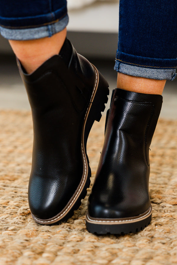 Chic Soul plus size clothing, black leather round toe chelsea booties with block heel