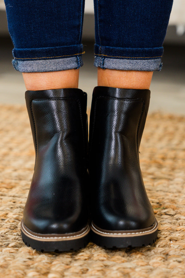 Chic Soul plus size clothing, black leather round toe chelsea booties with block heel