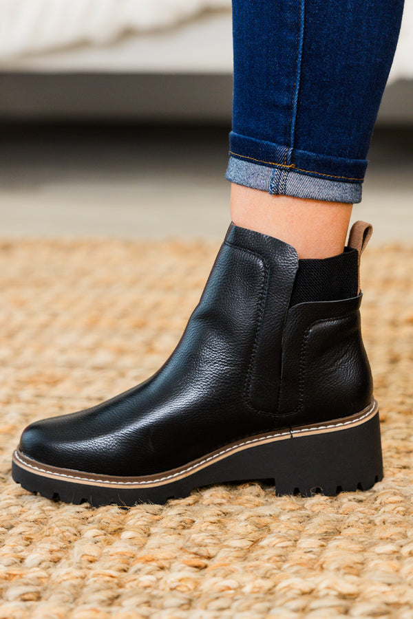 Chic Soul plus size clothing, black leather round toe chelsea booties with block heel