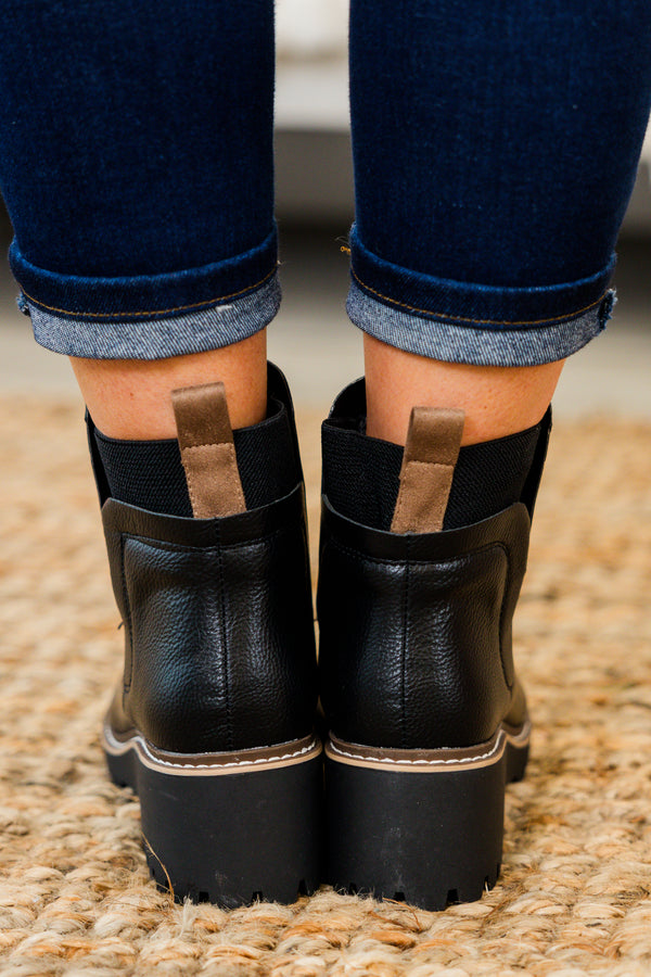 Chic Soul plus size clothing, black leather round toe chelsea booties with block heel