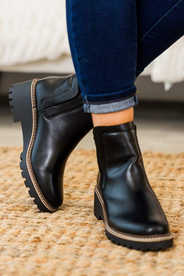 Chic Soul plus size clothing, black leather round toe chelsea booties with block heel