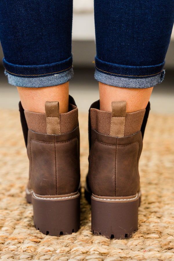Chic Soul plus size clothing, brown round toe chelsea booties with block heel