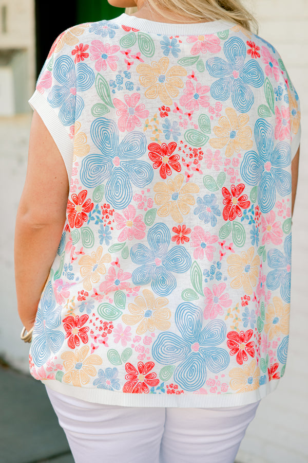 Chic Soul plus size clothing, Multi-color sleeveless top with a floral design all throughout the top 
