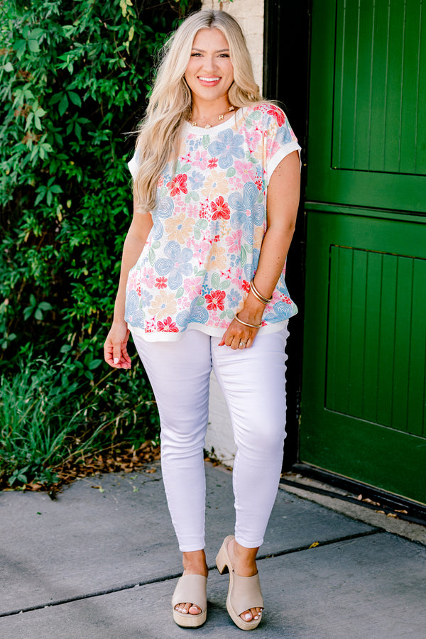 Chic Soul plus size clothing, Multi-color sleeveless top with a floral design all throughout the top 
