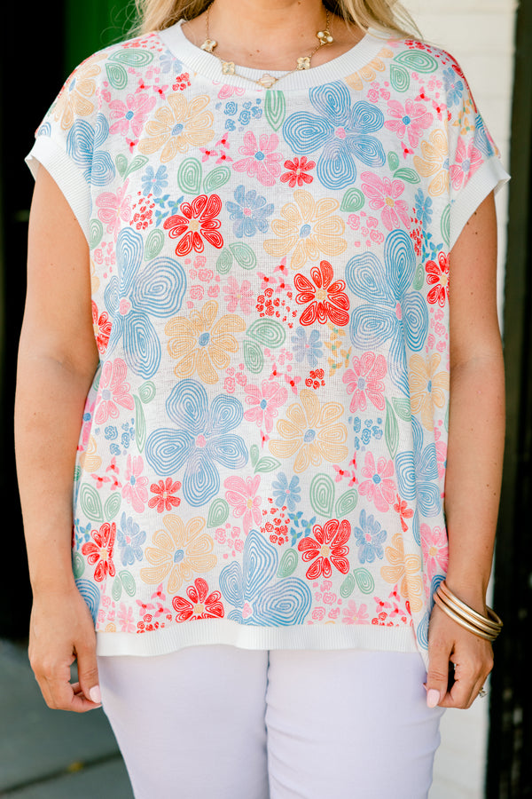 Chic Soul plus size clothing, Multi-color sleeveless top with a floral design all throughout the top 
