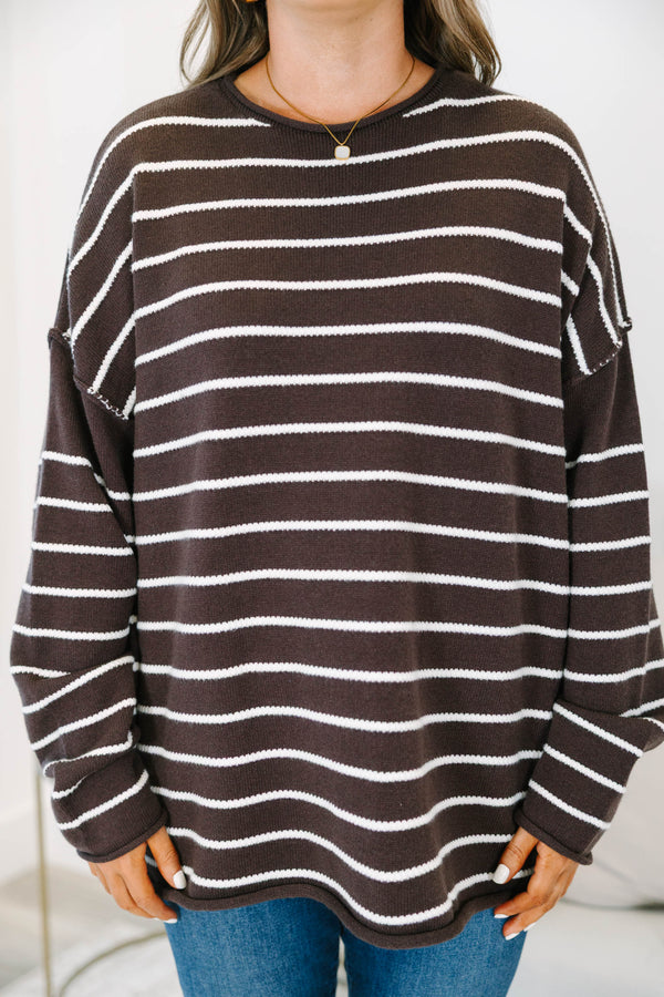 Plus size clothing, chocolate and white striped oversized sweater