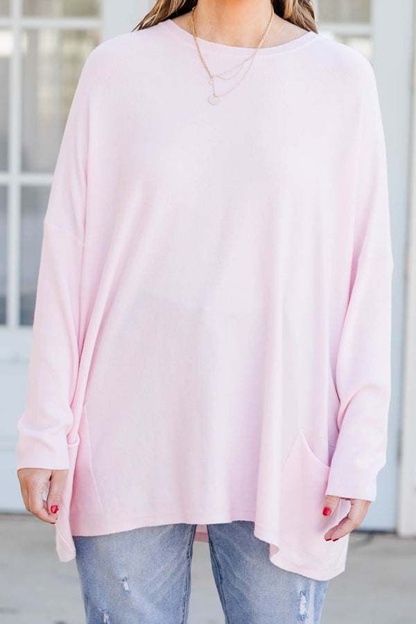 Chic Soul plus size clothing, dusty blush long sleeve top with two front pockets at the bottom