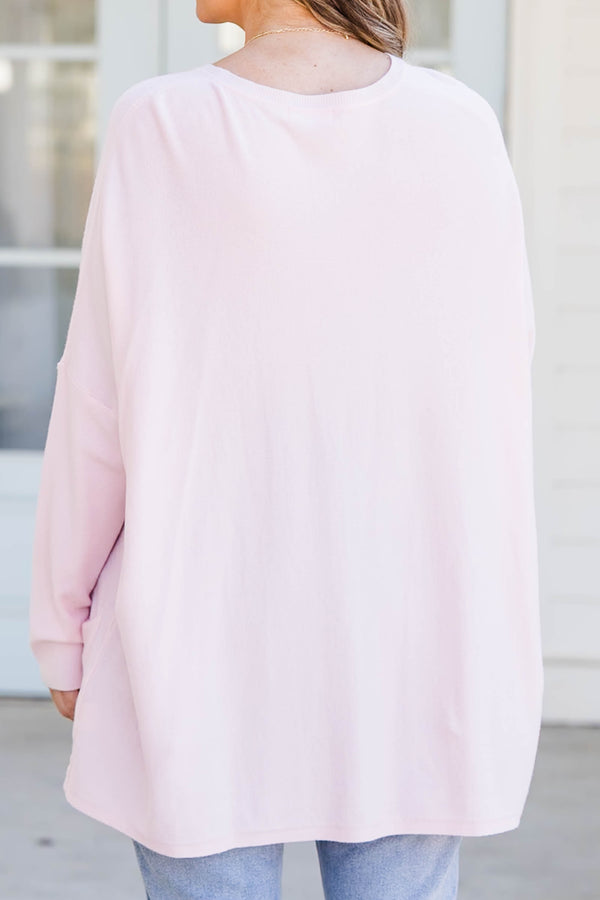 Chic Soul plus size clothing, dusty blush long sleeve top with two front pockets at the bottom