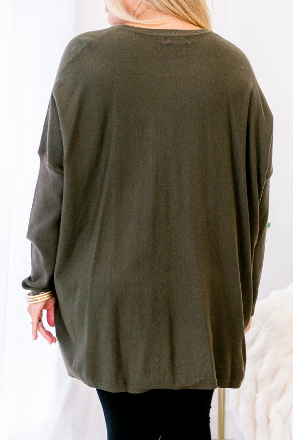 Chic Soul plus size clothing, long sleeve olive tunic with front pockets
