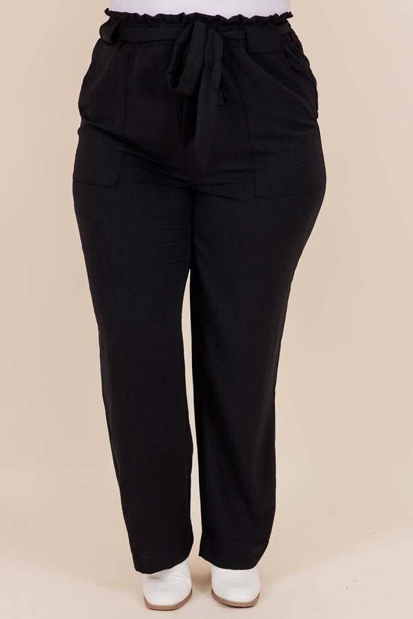 Chic Soul plus size clothing, black fitted pants with a waist tie