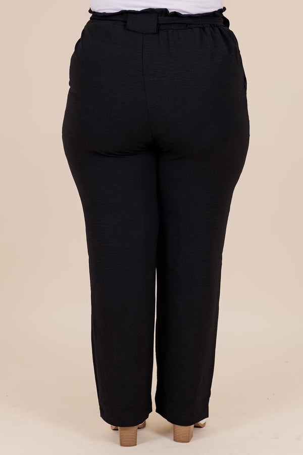 Chic Soul plus size clothing, black fitted pants with a waist tie