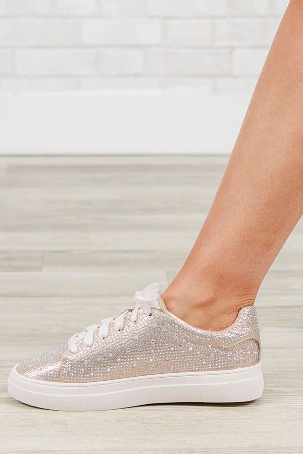 Chic Soul plus size clothing, champagne glitter sneakers with white laces