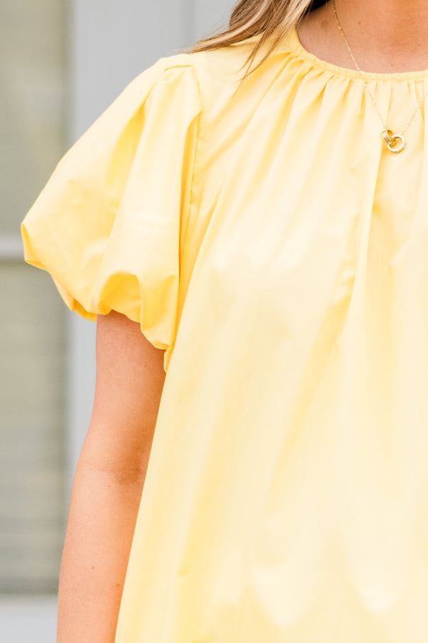 Chic Soul plus size clothing, short bubble sleeve light yellow top