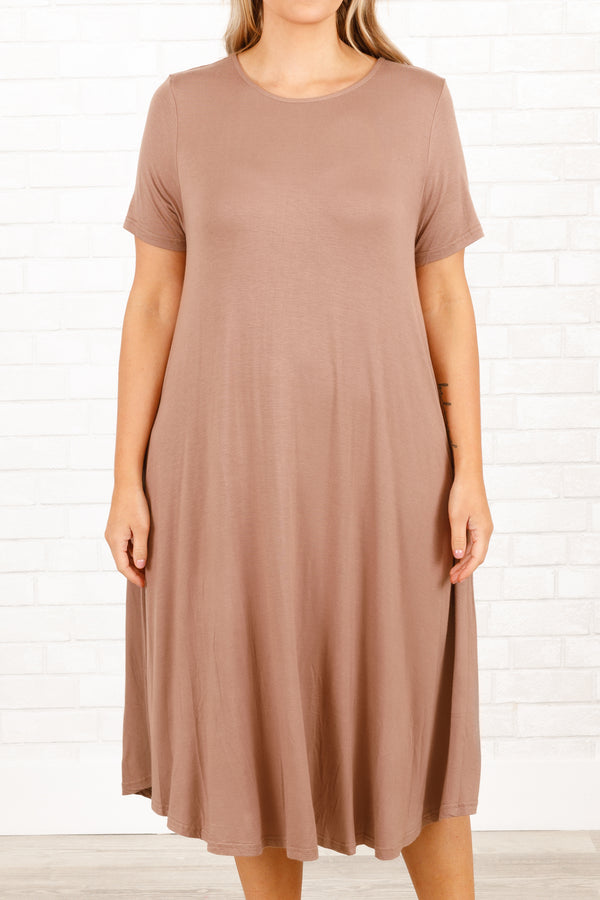 Chic Soul plus size clothing, mocha short sleeves midi dress with pockets