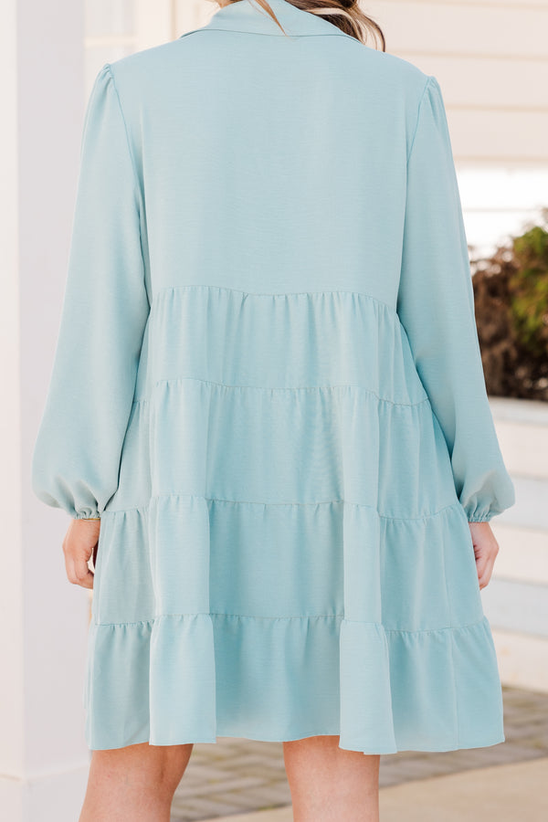 Chic Soul plus size clothing, long sleeve tiered mini dress with cuff sleeves with v neckline with collar detailing