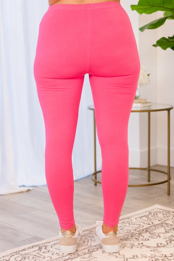 Plus Size fuchsia cotton-blend leggings with a high-waisted, stretchy fit.