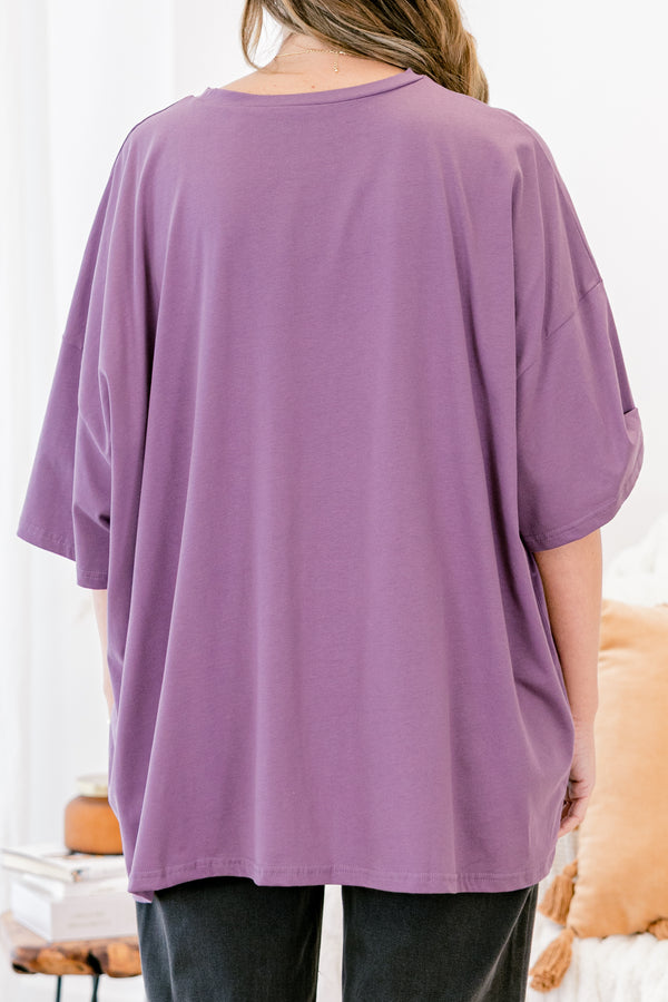 Chic Soul plus size clothing, purple half sleeve oversized boyfriend tee with 