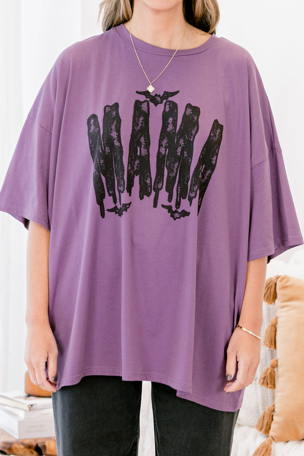 Chic Soul plus size clothing, purple half sleeve oversized boyfriend tee with 