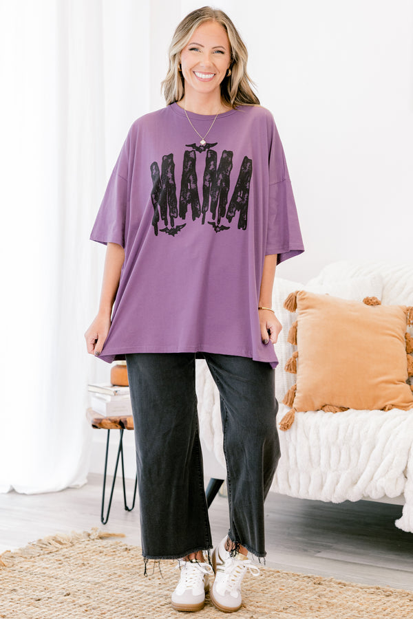 Chic Soul plus size clothing, purple half sleeve oversized boyfriend tee with 