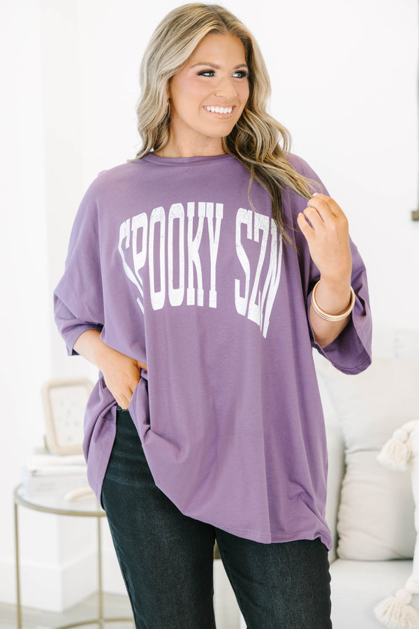 Plus Size lilac gray oversized boyfriend tee with white 