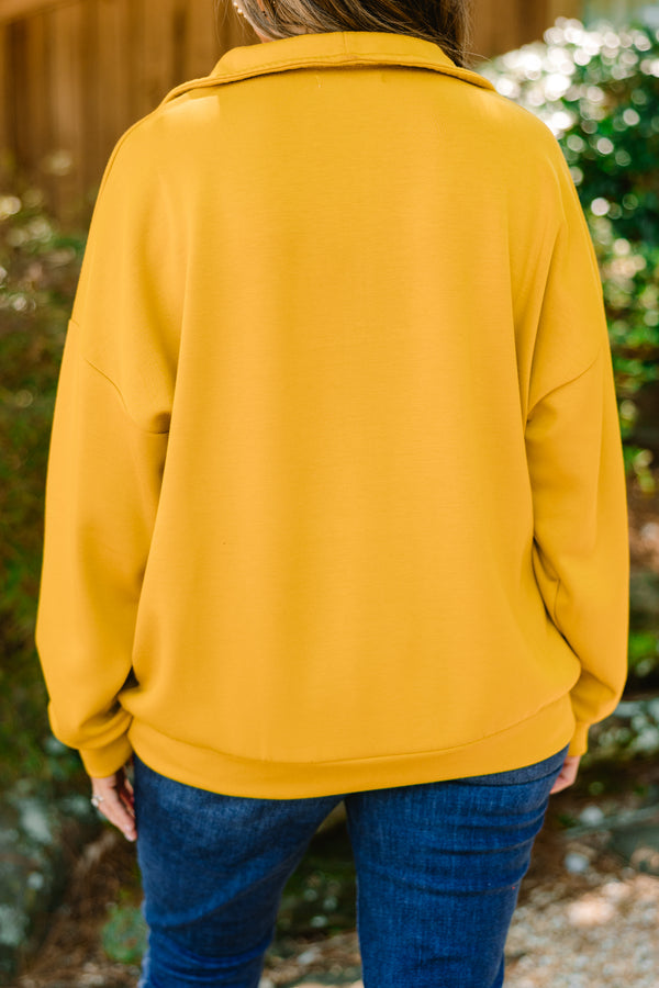 Chic Soul plus size clothing, bright yellow quarter zip pullover with front pocket