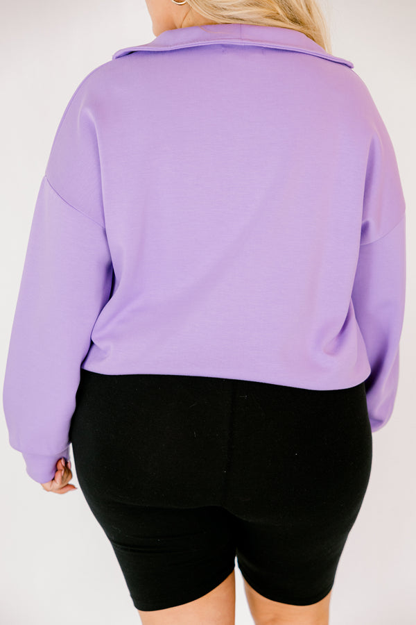 Chic Soul plus size clothing, bright purple quarter zip pullover with front center pocket 