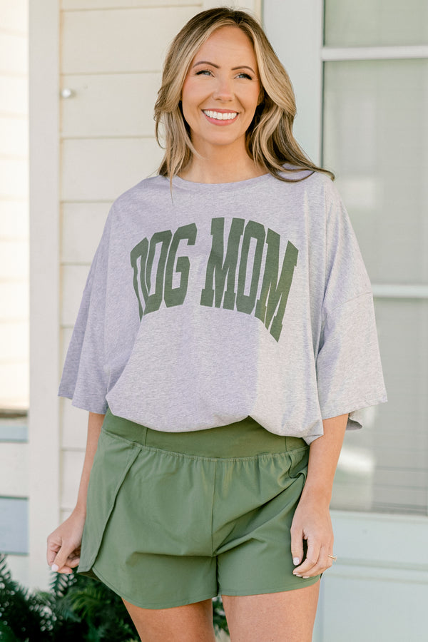 Chic soul plus size clothing, solid olive color active shorts with a high waistband and zipper on the back of the waist band 
