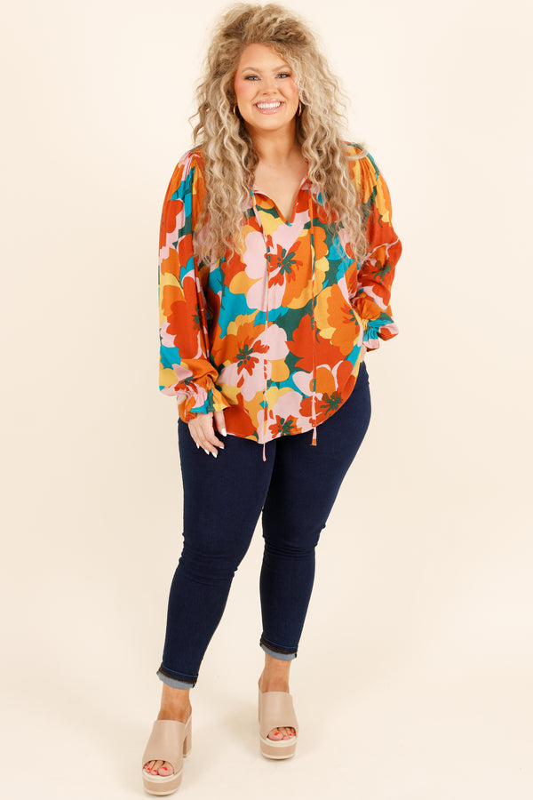 Chic Soul plus size clothing, multicolor floral pattern flowy blouse with bubble sleeves