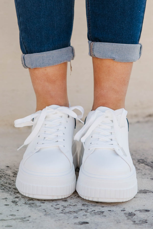 Chic Soul plus size clothing, white platform sneakers with black sparkle on the back