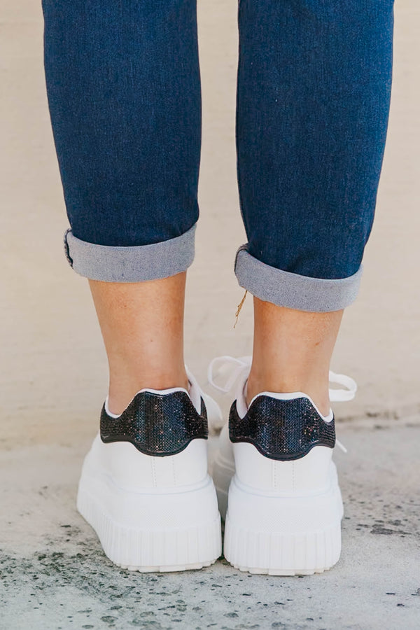 Chic Soul plus size clothing, white platform sneakers with black sparkle on the back