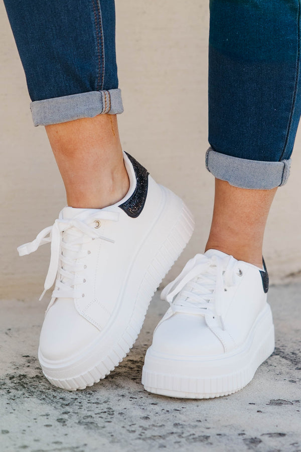 Chic Soul plus size clothing, white platform sneakers with black sparkle on the back