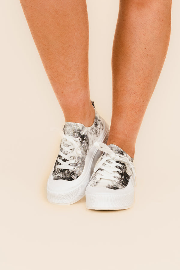 Chic Soul plus size clothing, black and white acid wash platform sneakers