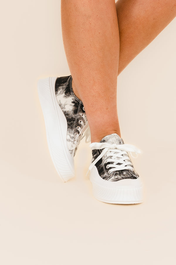 Chic Soul plus size clothing, black and white acid wash platform sneakers