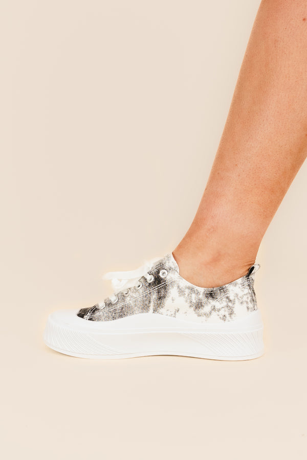 Chic Soul plus size clothing, black and white acid wash platform sneakers