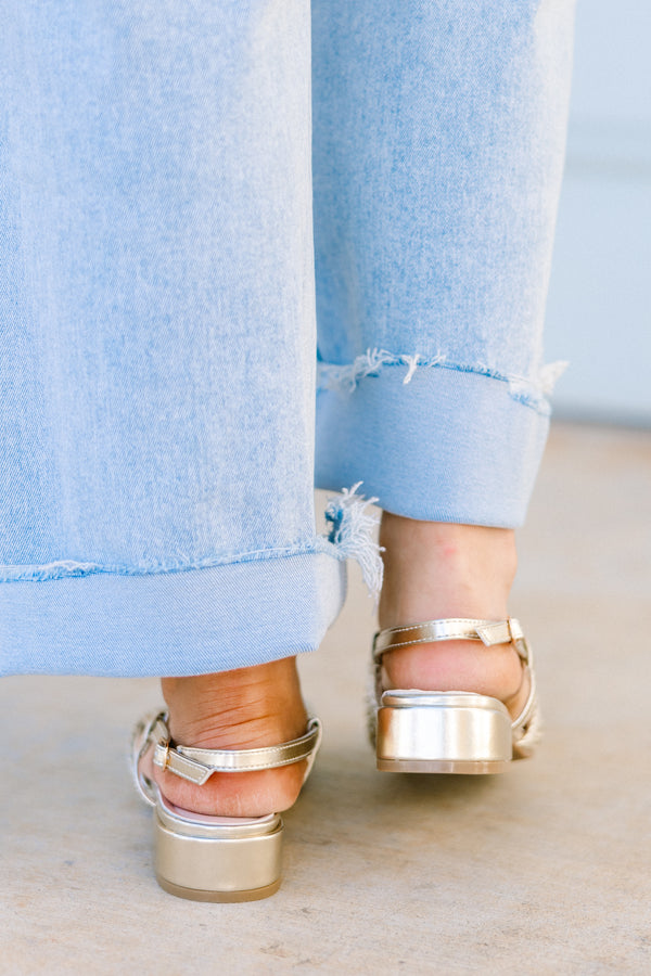 Chic Soul plus size clothing, closed-toe gold sling-back flats with a subtle heel and a basket woven gold toe 