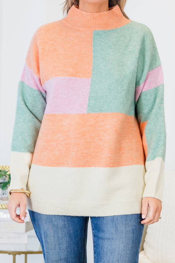 Chic Soul plus size clothing, mock neck multi-colored geometric patterned knit sweater