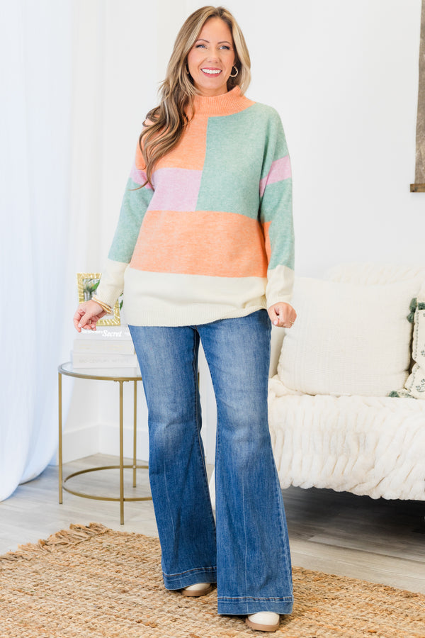 Chic Soul plus size clothing, mock neck multi-colored geometric patterned knit sweater