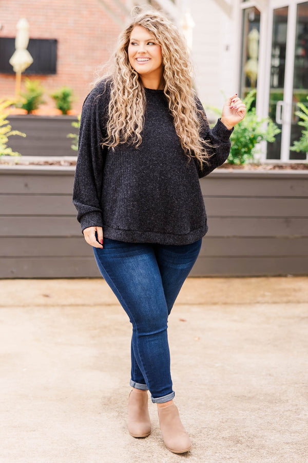 Chic Soul plus size clothing, black textured long sleeve top