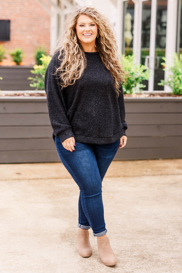 Chic Soul plus size clothing, black textured long sleeve top