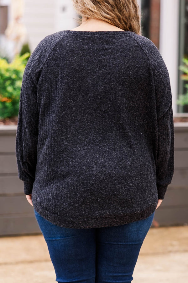 Chic Soul plus size clothing, black textured long sleeve top