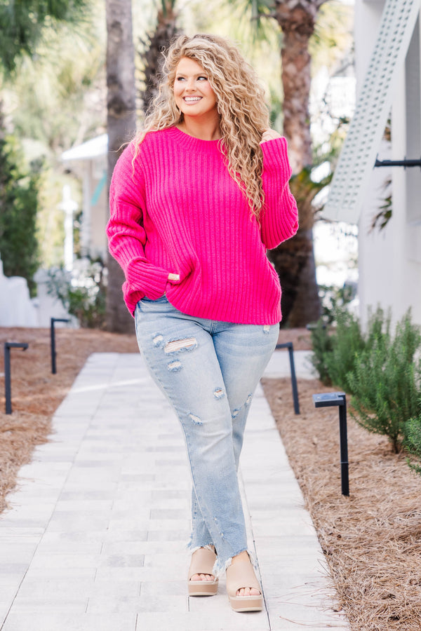 Chic Soul plus size clothing, ribbed knit pink long sleeve sweater