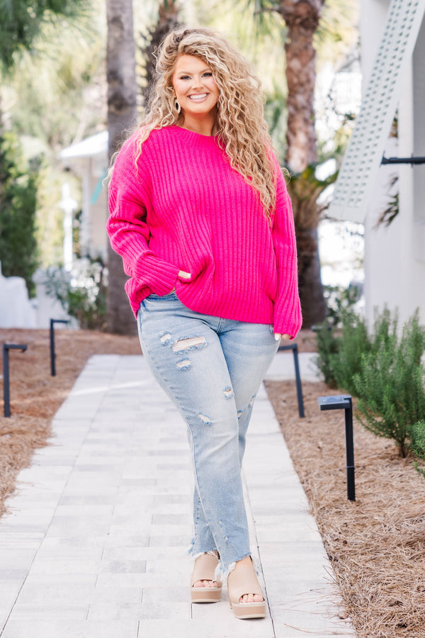 Chic Soul plus size clothing, ribbed knit pink long sleeve sweater