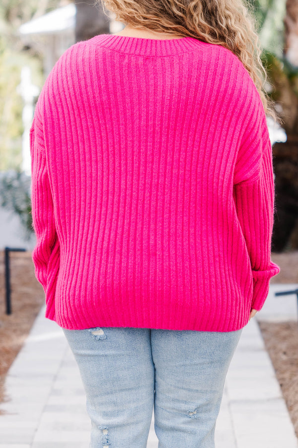 Chic Soul plus size clothing, ribbed knit pink long sleeve sweater