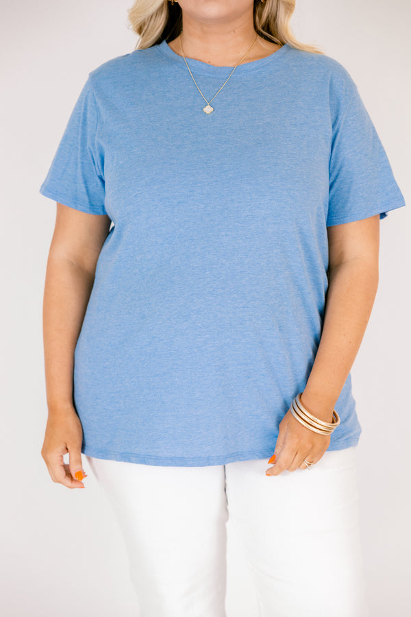Chic Soul plus size clothing, heather ocean blue colored short sleeve tee 