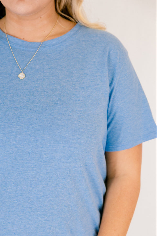 Chic Soul plus size clothing, heather ocean blue colored short sleeve tee 
