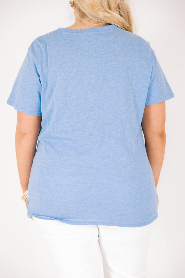 Chic Soul plus size clothing, heather ocean blue colored short sleeve tee 