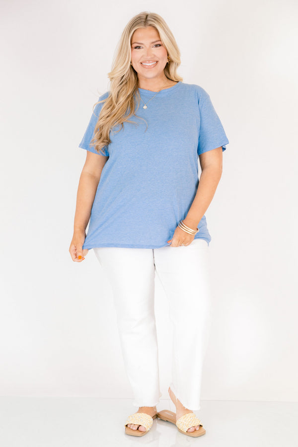 Chic Soul plus size clothing, heather ocean blue colored short sleeve tee 