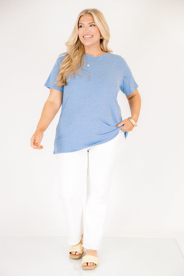 Chic Soul plus size clothing, heather ocean blue colored short sleeve tee 